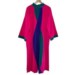Vtg Vanity Fair Large Pink Green Half Zip Made in USA Pullover House Coat Robe